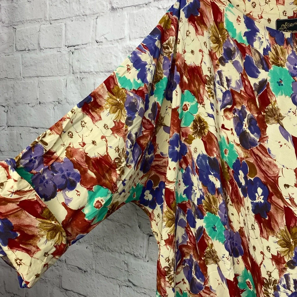 DROOPY & BROWNS Vintage 80s rare floral tie side blouse top one size 12-16 - Picture 6 of 6